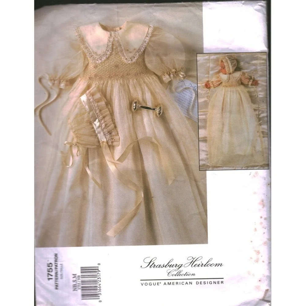 Vogue 1755 Strasburg Heirloom Infants Christening Dress Bonnet Sewing Pattern